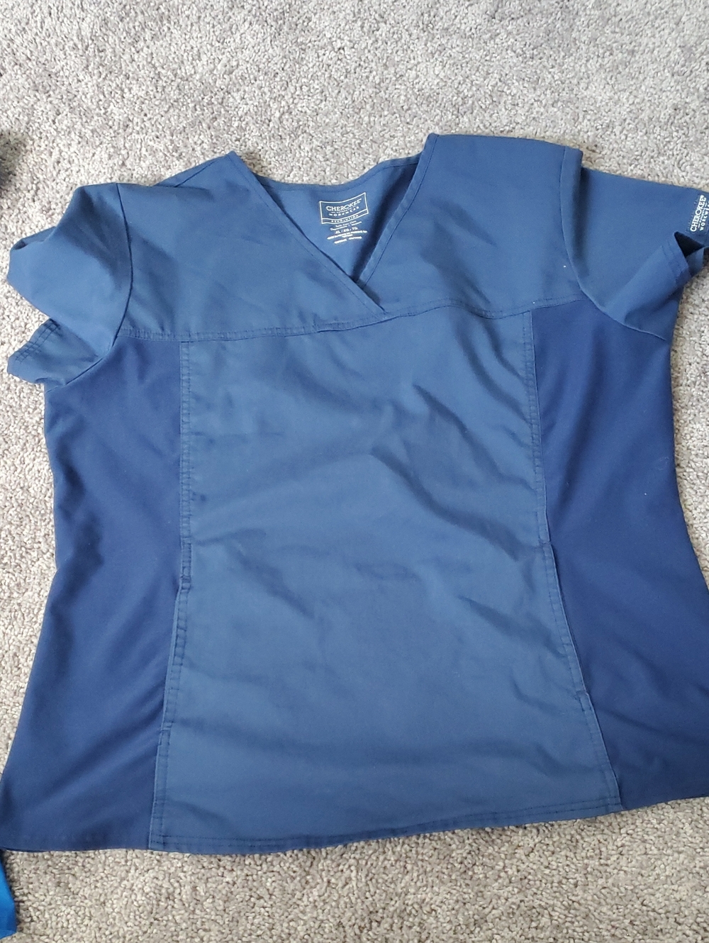 Cherokee Navy Two-Tone V-Neck Scrub Top